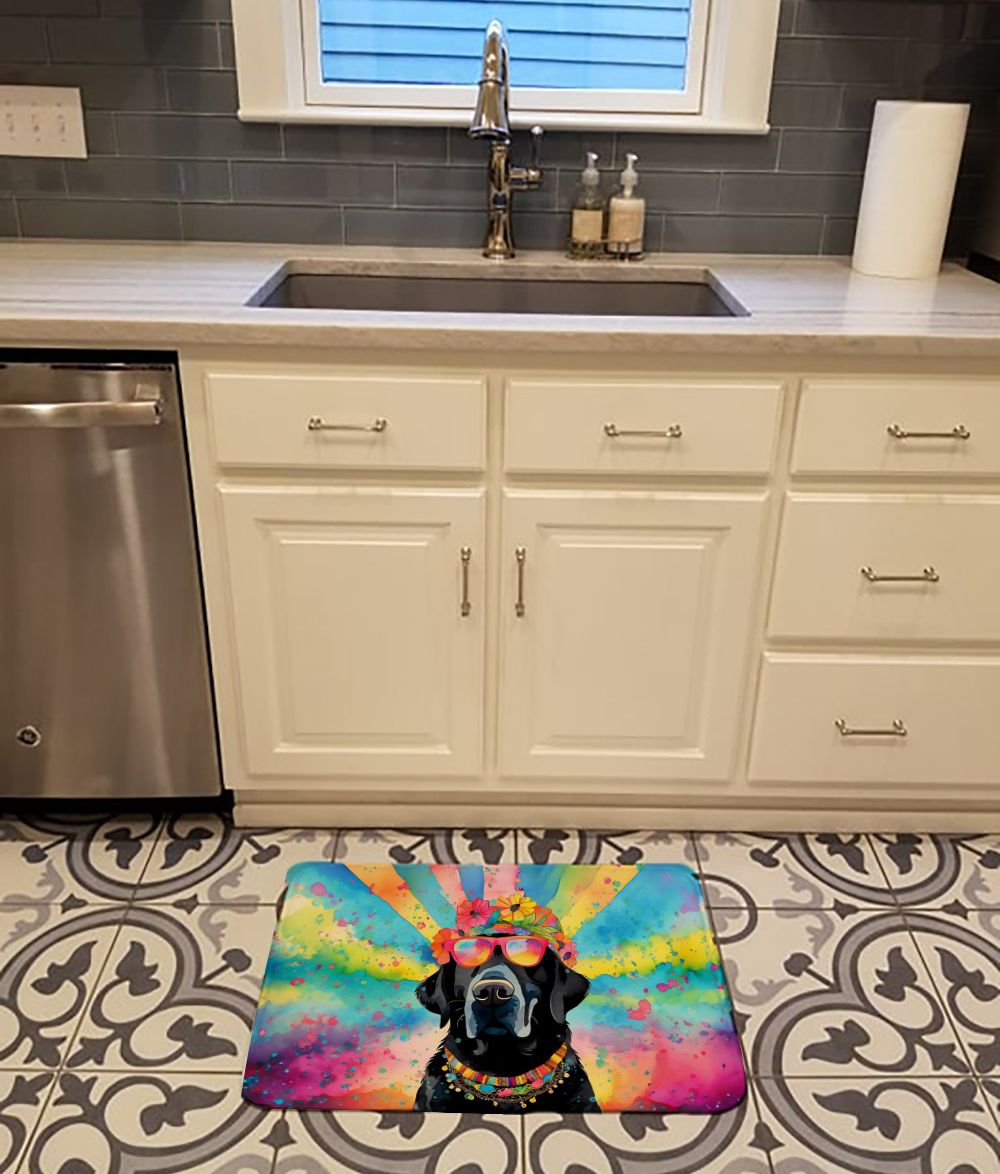 Black Labrador Hippie Dawg Memory Foam Kitchen Mat Machine Washable Anti-Fatigue Mat Cushion Comfort Bath Mat or Kitchen Rug